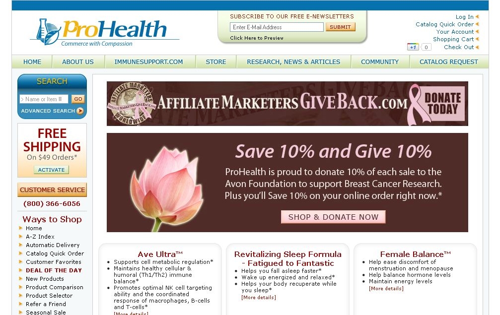 ProHealth.com Save 10% & Give 10% AffiliateMarketersGiveBack.com Promotion