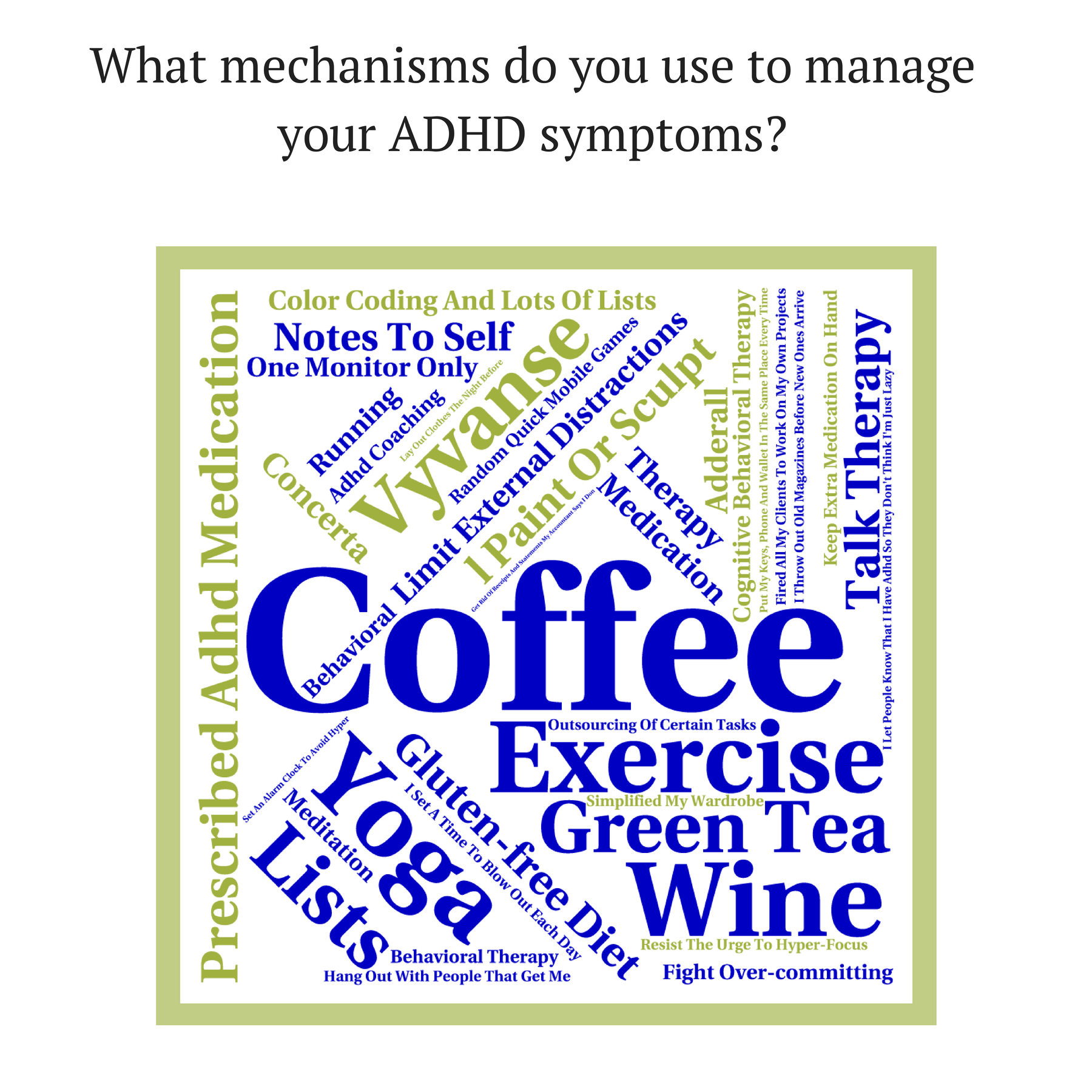 What mechanisms do you use to manage your ADHD synptoms?